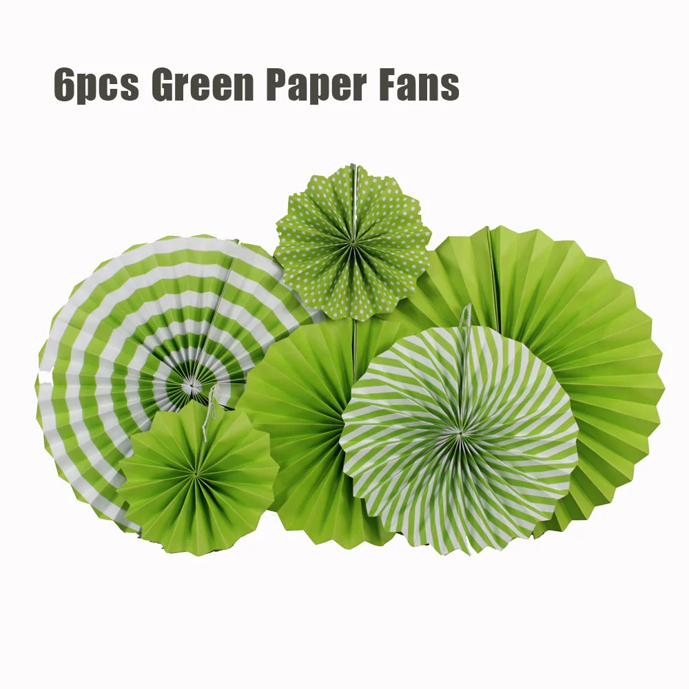 Hot 6pcs Set Green Yellow Set Hanging Paper Fan For Summer Party