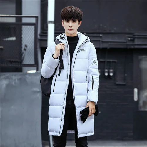 Зимняя куртка-парка для мужчин, тонкое длинное плотное пальто с хлопковой подкладкой, теплая одежда высшего качества для мужчин, модные зимние пальто для мужчин - Цвет: white
