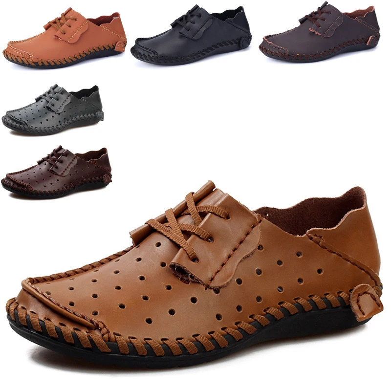 

Men's Genuine Leather Casual Shoes 2018 High Quality Handmade Loafers Vintage Slip on Flats Leather Shoes Plus Size 38-50