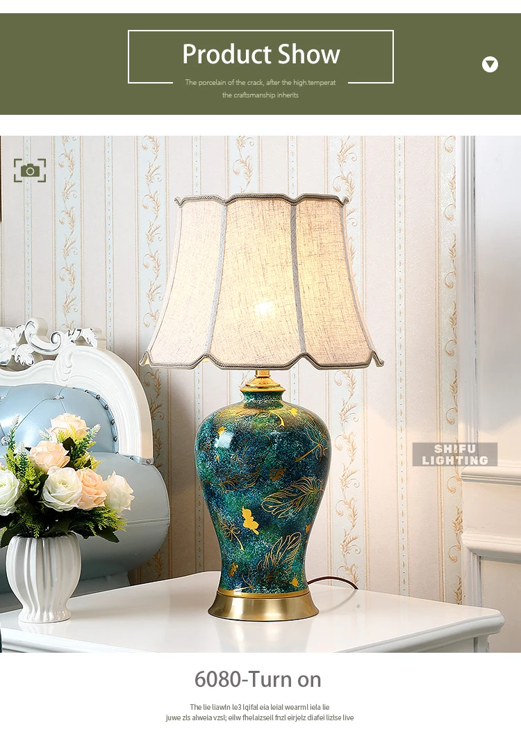 Медная настольная лампа в американском стиле для гостиной, керамическая лампа Jingdezhen, роскошная прикроватная лампа для спальни, украшенная светодиодными лампами