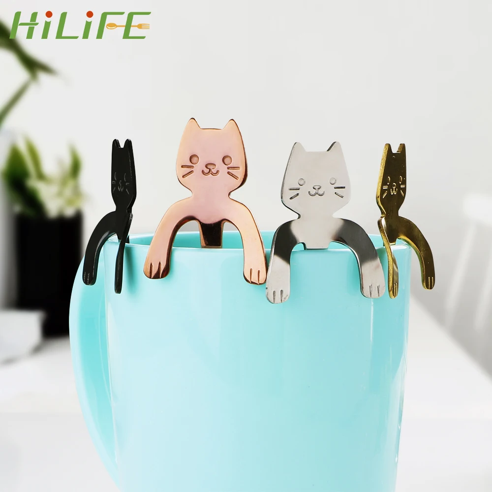 

HILIFE Ice Cream Dessert Spoons Mini Drinking Tools Stainless Steel Tableware for Bar Party Cute Cat Teaspoons Tea Coffee Spoon