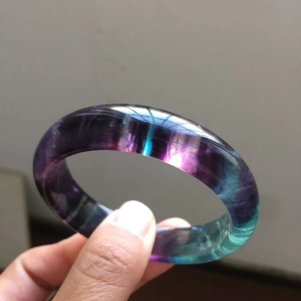 

53mm Genuine Natural Colorful Rainbow Fluorite Quartz Bangle Crystal Round Beads For Woman Man Gift Healing Stone Bangle AAAAA