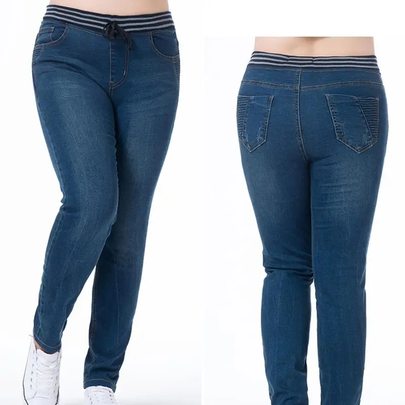 

QMGOOD 2018 Women Jeans Large Size High Waist Jeans Woman Big Size Denim Pants Push Up Stretch Female Trousers Plus Size 7XL 6XL