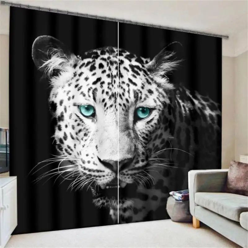  Modern 3D Animals Printed Leopard Lions Panthers Tiger Giraffe Window Decor Curtains Blackout Drape - 32807476286