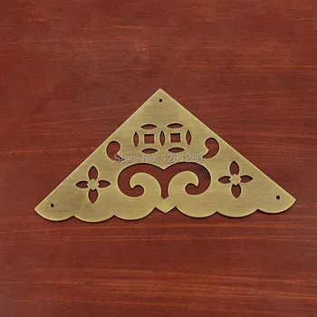 

10 pics antique brass corner bracket furniture desk cabinet jewelry box wood box hardware corner hollow lace flower corner