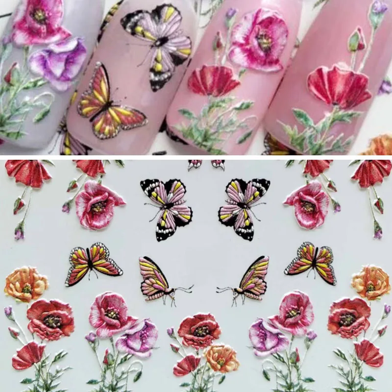 

3D Acrylic Engraved Flower Nail Sticker Embossed Dessert Puppy Nail Water Decals Empaistic Nail Water Slide Decals Fashion Nails