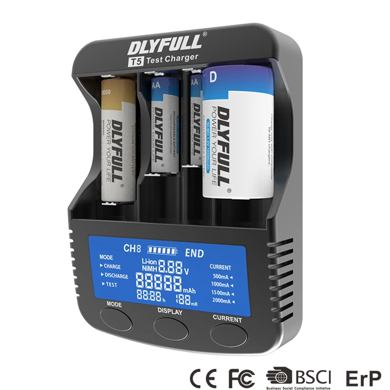 

DLYFULL T5 charger battery 18650 for Li ion 18650 14500 10440 26650 32650 Ni-MH Ni-CD A AA AAA C SC D rechargeable batteries USB