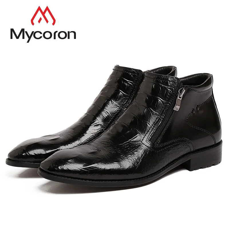 

MYCORON 2019 Leather Boots Cowhide British Style Ankle Shoes Zipper Non-Slip Handmade Men Dress Shoes Stivali Uomo Pelle