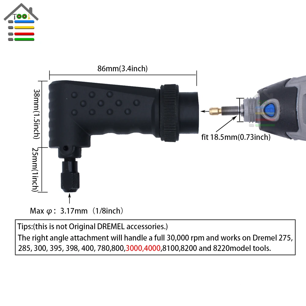 AUTOTOOLHOME 90 Dgree Right Angle Converter Rotary Attachment Dremel 4000 3000 275 8200 for Hard-to-reach Areas - AliExpress