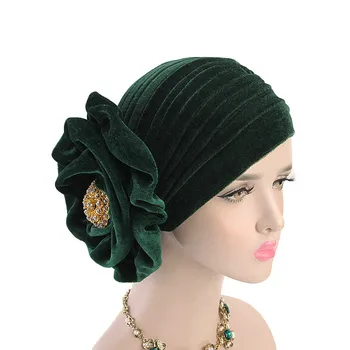 

Muslim Alloy brooch Flower Stretch Turban Ruffle Hair Hats Beanie Bandanas Scarf Head Wrap Headwear for Women 01