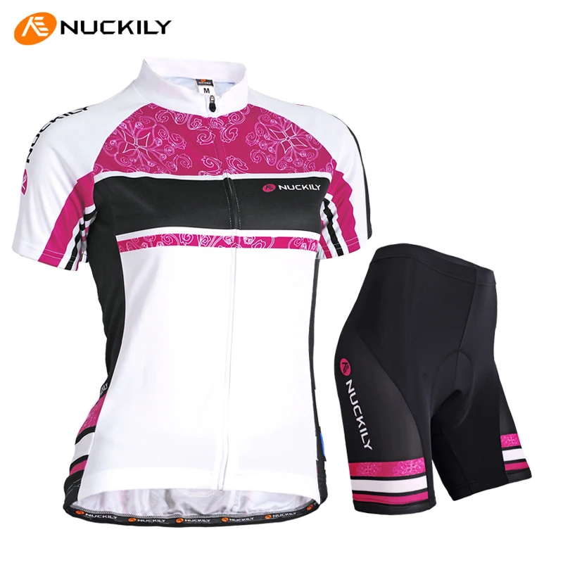 ФОТО NUCKILY Mountain Bike Cycling Sets Women's Bicycle Clothing Short Sleeve Jersey + Shorts Suit Roupa Ciclismo Feminina GEL Pad