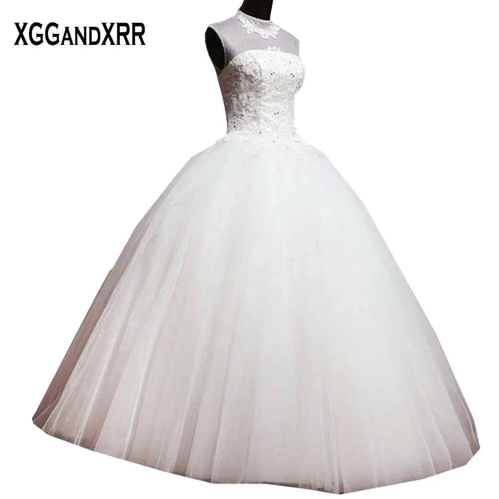 2017 Tulle Ball Gown Wedding Dresses High Neck Liques Beaded 2017 Tulle Ball Gown Wedding Dresses High Neck Liques Beaded Bridal Ace Up Back Floor Length Vestido De Noiva In From Weddings
