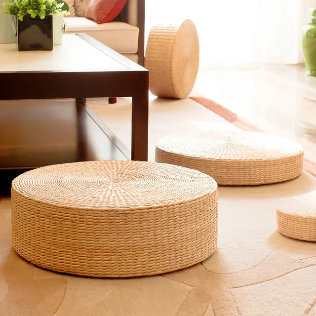 1x Rush Cushion Meditation Straw Mat Seat Home Decor Tatami 1x Rush Cushion Meditation Straw Mat Seat Home Decor Tatami Floor Pillow Sitting Round Padded Outdoor Natual 24 Sizes