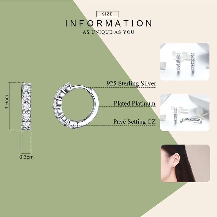 BAMOER, свадебные серьги-кольца для женщин, Стерлинговое серебро 925, высокое качество, кубический цирконий, крошечные серьги-обручи, массивные ювелирные изделия SCE524