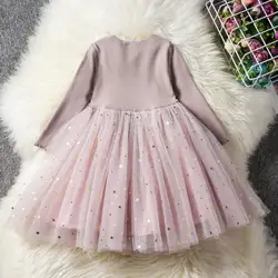 Одежда для малышей, платье для маленьких девочек с длинным рукавом, весна 2019, Сетчатое Хлопковое платье со звездами, платье принцессы для