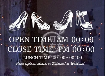

Hours female shoe store window glass window stickers decorative stickers affixed to the door against the wall