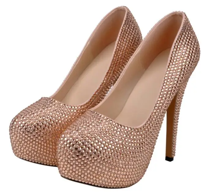 

Women Pumps Silver Rhinestone Wedding Shoes Ultra high heels Rhinestone Woman crystal platform Party Shoes Plus size 35-42