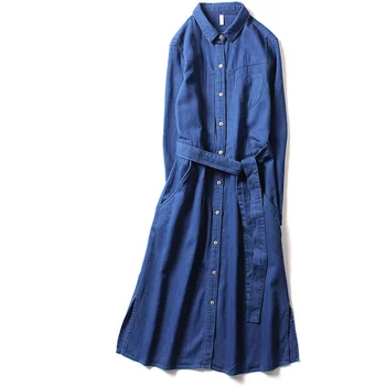 

spring autumn denim dress clothing plus size women Jeans dress elegant slim single breasted cowboy casual Dress