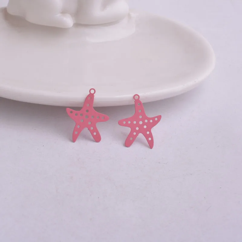 50 шт. AC6774 тонкие животные Морская звезда талисманы звезды изделия розовый желтый фиолетовый Подвески окрашенные металлические ювелирные изделия латунь - Окраска металла: Pink