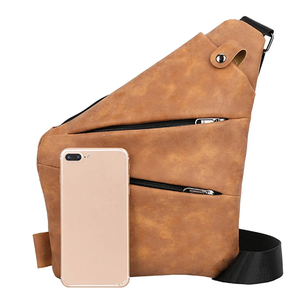 Mens leather single shoulder bag,pure color lychee wrap.