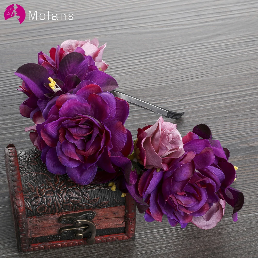 

MOLANS Bride Wedding Headwear Simulation Rose Flower Crown Headband Purple Florals Crown Wreath Chapeau Accessories
