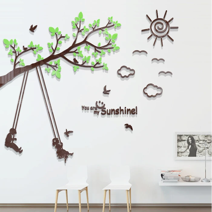 

Wall-A creative 3D Childhood happy time play with swings acrylic wall stickers