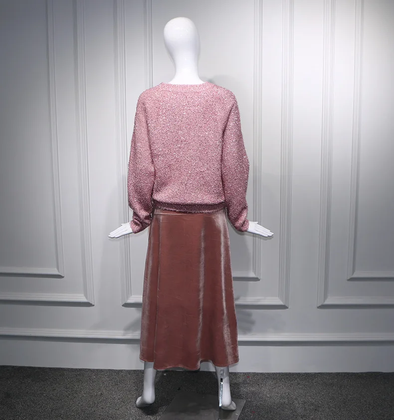 Star Liu Fanfei The Same Pink Sparkling Silk Screen Red Super-hot Fashion Sweater Trendy Women 2019 Pullovers Women Sweaters Star Liu Fanfei The Same Pink Sparkling Silk Screen Red Super-hot Fashion Sweater Trendy Women 2019 Pullovers Women Sweaters