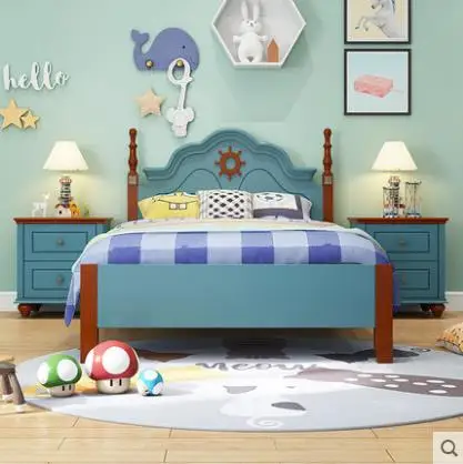 Children Beds kids Furniture blue and white solid wood kids beds child bed chambre bebe European style hot new boys beds 120*200 Children Beds kids Furniture blue and white solid wood kids beds child bed chambre bebe European style hot new boys beds 120*200