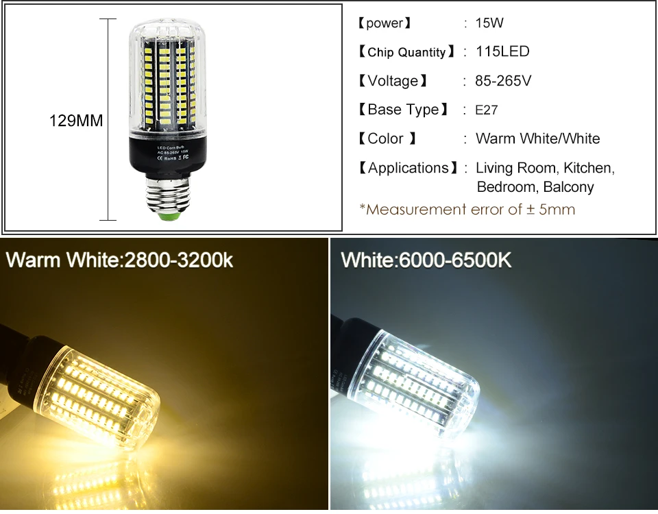 Ампулы светодиодный E27 Кукуруза лампы 3 Вт 5 Вт 7 Вт 10 Вт 15 Вт 85 В постоянного тока-265 V E14 светодиодный Диодная лампа для высокого освещения SMD