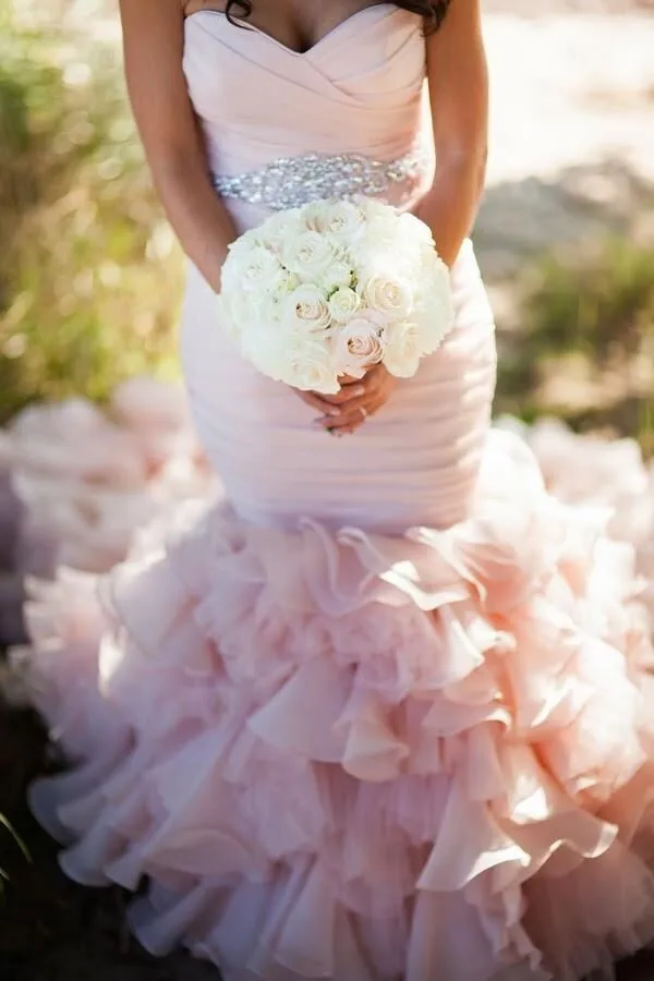 light pink mermaid bridesmaid dresses