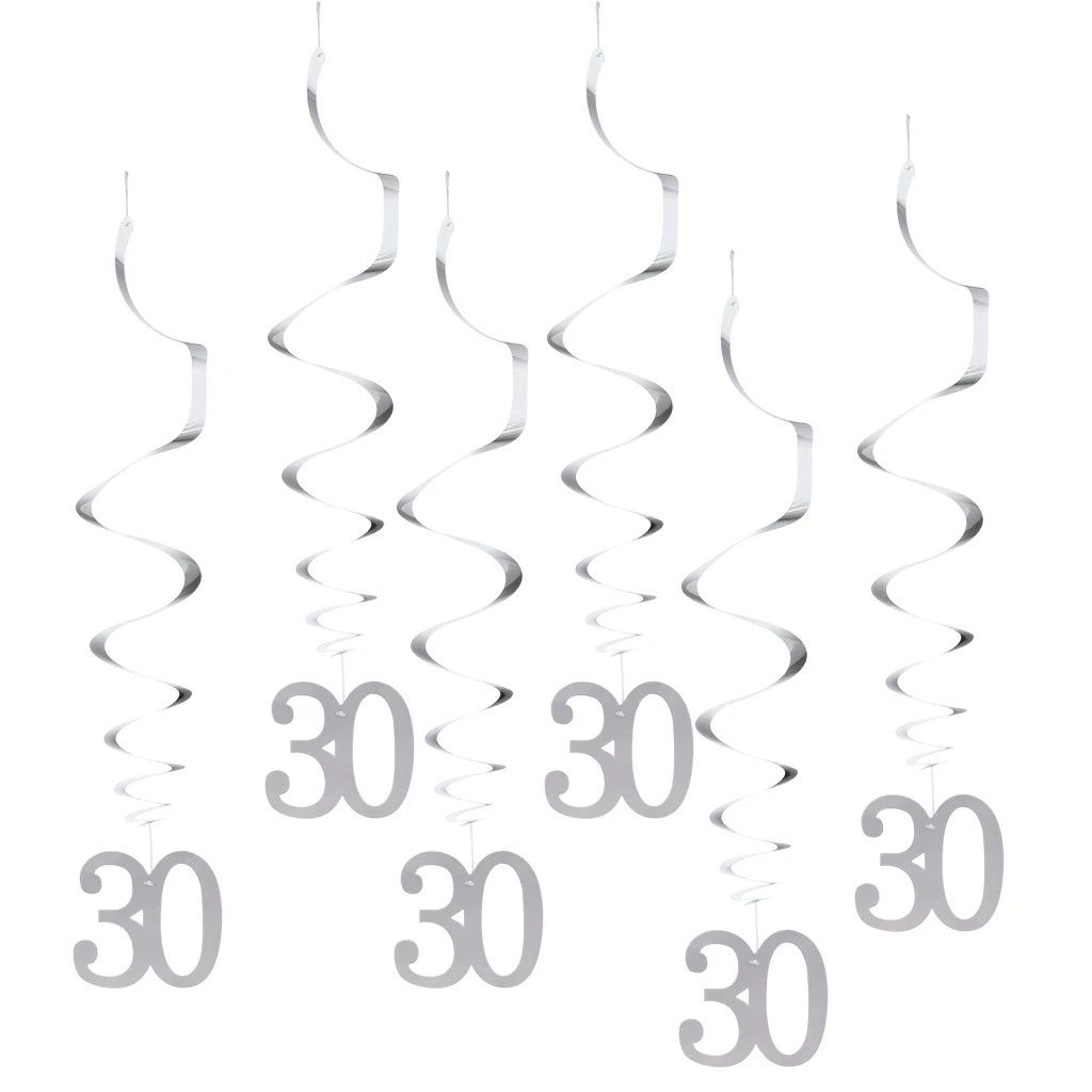 Pieces of 12 Numbers 30 40 50 60 Ceiling Streamers Swirl Spirals Ornament Birthday Anniversary Party Hanging Decor