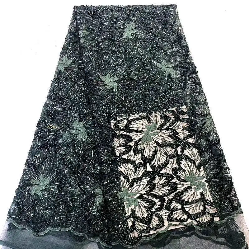 

Latest French Nigerian Laces Fabric 2019 High Quality African Laces Fabric embroidered sequins African French Tulle Lace NJX01