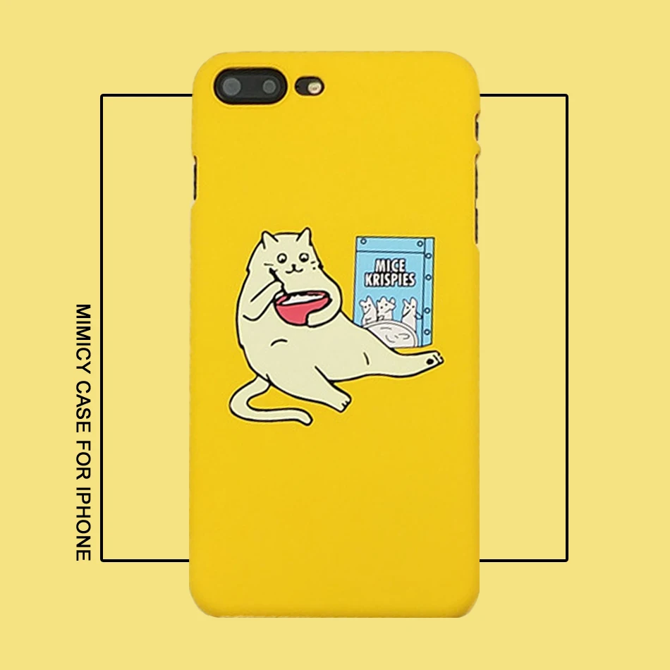 Мультфильм милый кот ест чехол принципиально для iPhone 6 S 7 Plus Coque Жесткий желтый