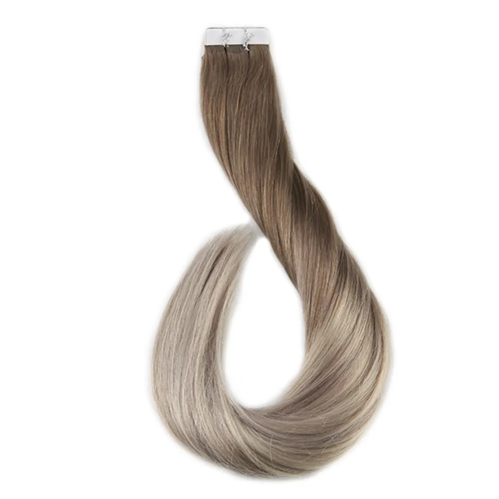 

Full Shine Tape In Balayage Hair Color#8 Fading to 60 and 18 50g 20Pcs 100% Human Hair Tape In Hair Extensions machine made remy