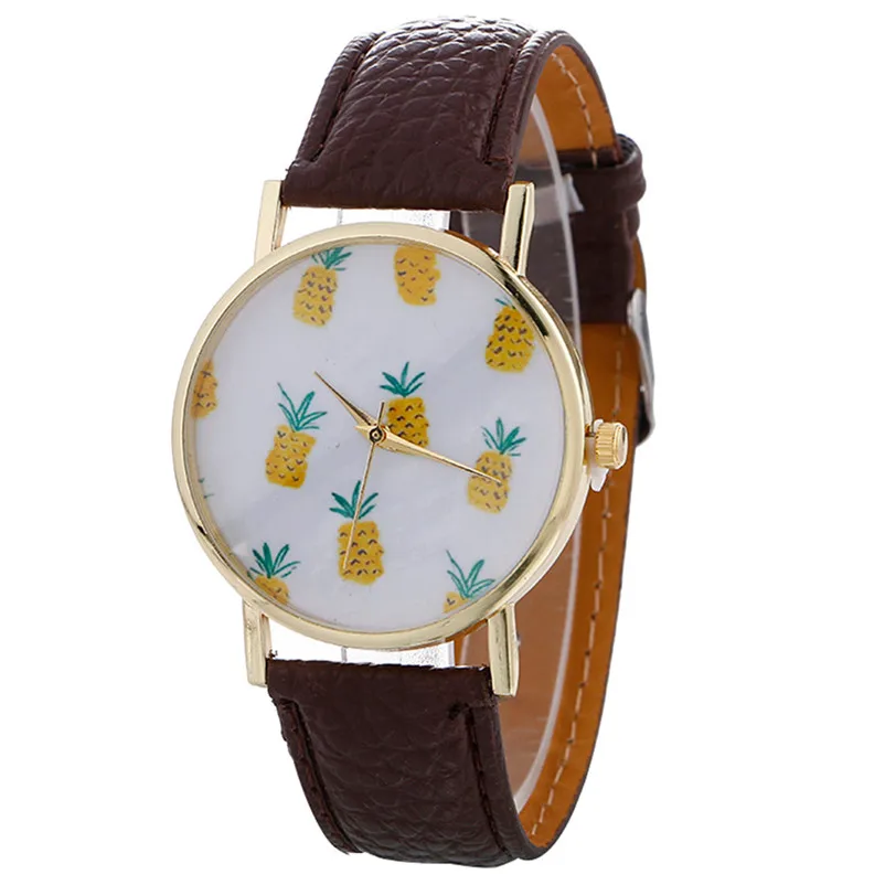Excellent Quality women's watches casual watches Stylish Pineapple Printing Leather Bracelet Lady Womans Wrist Watch clock M17 (6)