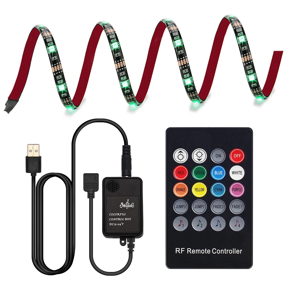 USB светодиодный светильник, комплект, Bluetooth контроллер RGB 5050 для ТВ, фоновый светильник, Диодная лента IP20/IP65, водонепроницаемая, 0,5 м 1 м 2 м