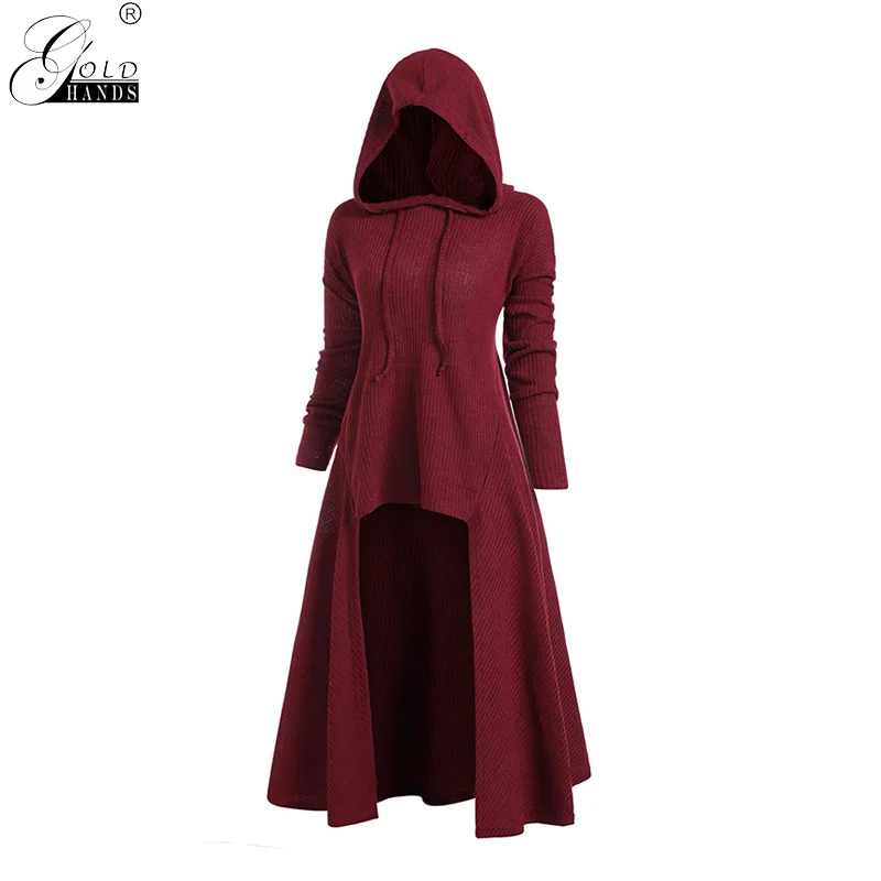 

Gold Hands High Low Hooded Ribbed Sweater Fashion Fall Spring Long Sleeve Solid Drawstring Sweaters Women Pullovers Plus Size