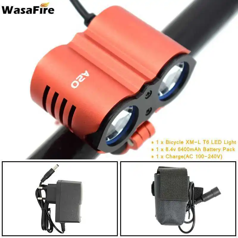 Discount Wasafire NEW Bicycle Front Light XM-T6 Headlight 7000 Lumen LED Bike Light Lamp Headlamp +18650 Battery Pack 6400mAh/9600mAh 1