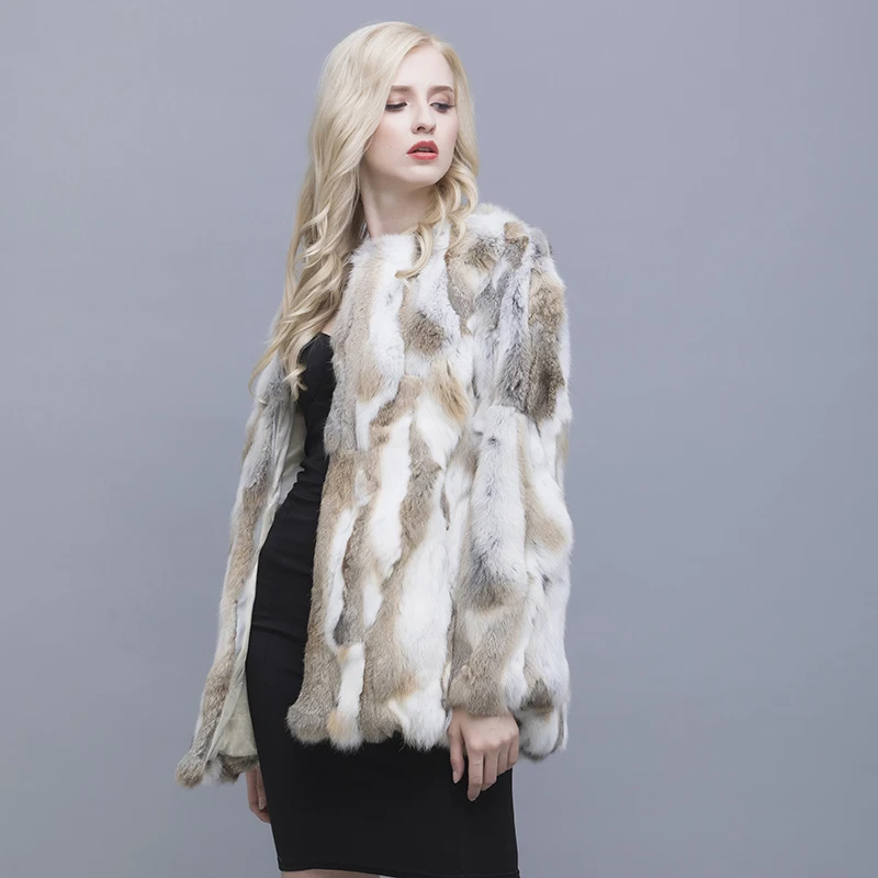 QIUSIDUN реального чистый натуральный мех кролика пальто Длинные рукава футболка модные зимние теплые большой Размеры Для женщин Сплошной Цвет повседневные пальто