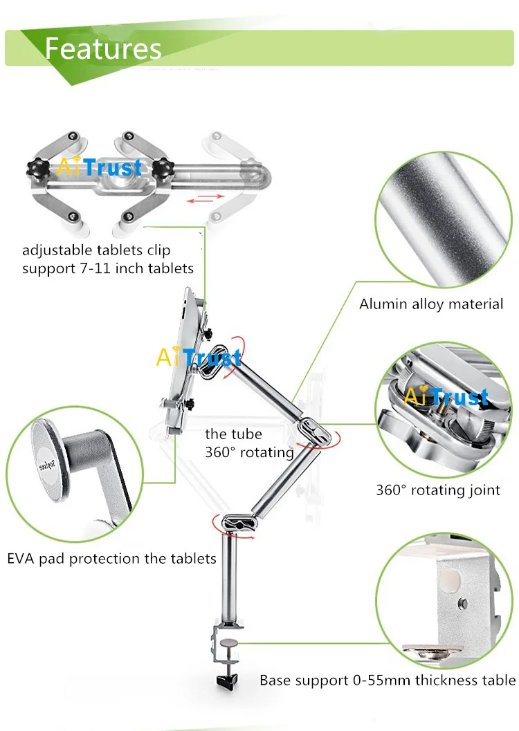 Держатель для планшета, настольная Складная Многофункциональная автомобильная подставка, алюминиевая, вращение на 360, настенный кронштейн для кровати для iPad Air Mini 7-11 дюймов