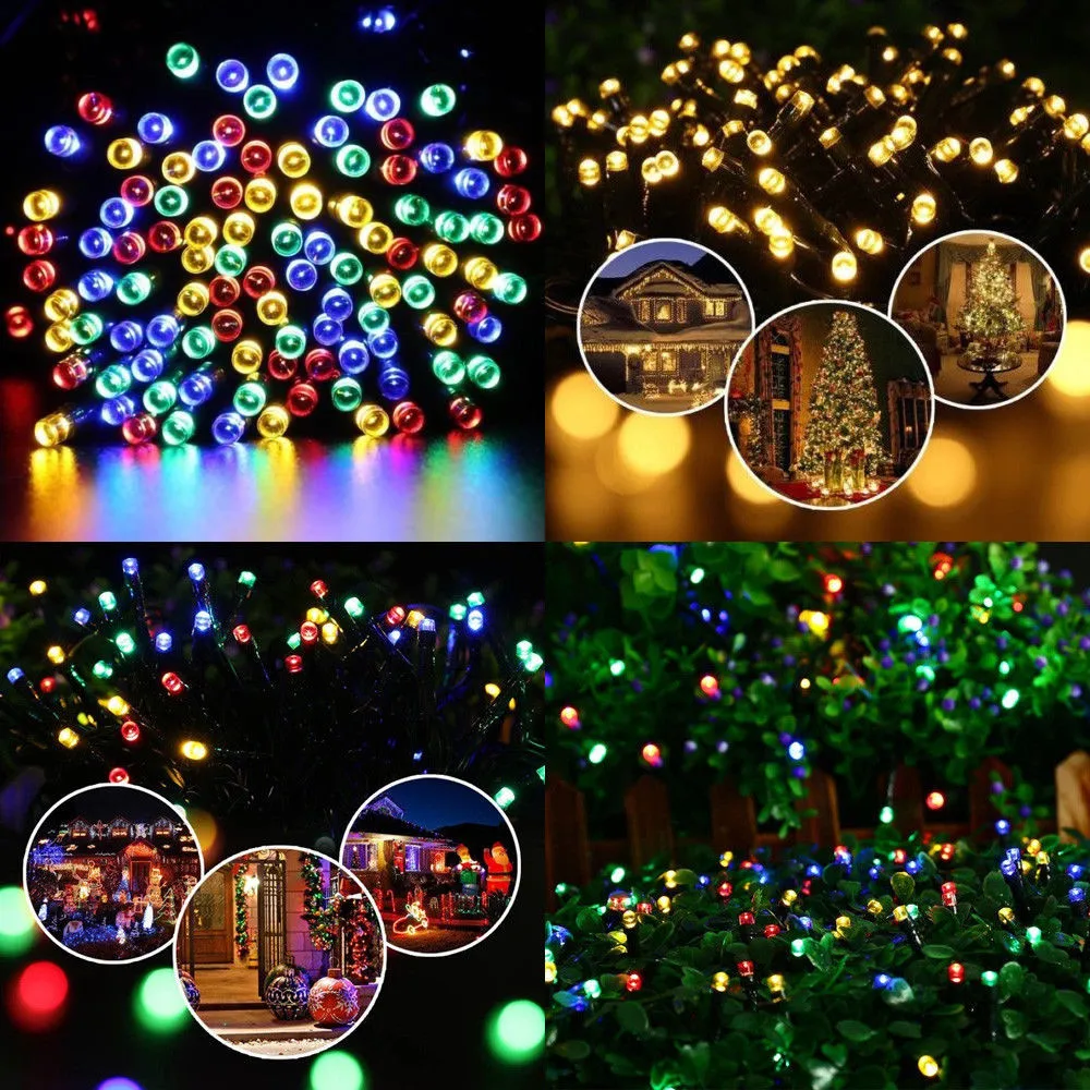 200 светодиодный солнечный свет, открытый водонепроницаемый Сказочный праздничный светильник, 7 м, 12 м, 22 м, для рождественской вечеринки, гирлянды солнечные, садовый декор