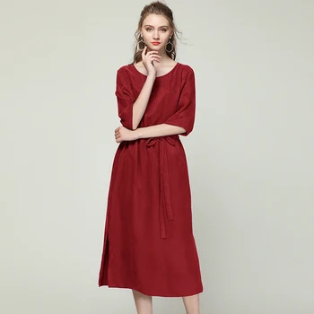 

Woman Summer Loose Party Work Elegant Solid Dresses Elastic Waist Plus Size 2018 Womens Half Sleeve Blue Red Beach Dress XL-4XL