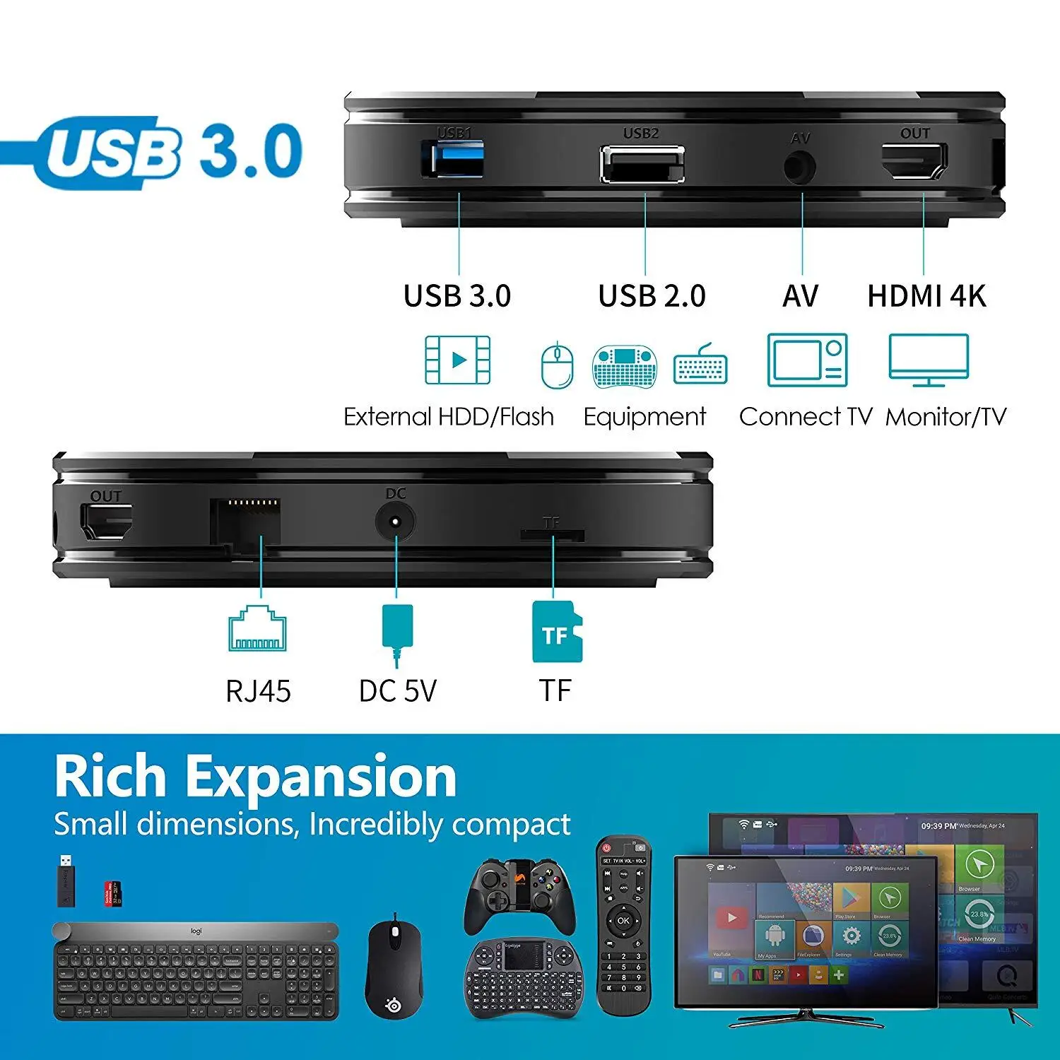 HK1 MINI Plus Smart TV Box Android 9.0 Rockchip RK3318 4GB RAM 64GB Google Voice 1080p 4K 60fps USB3.0 Google Play Set top box
