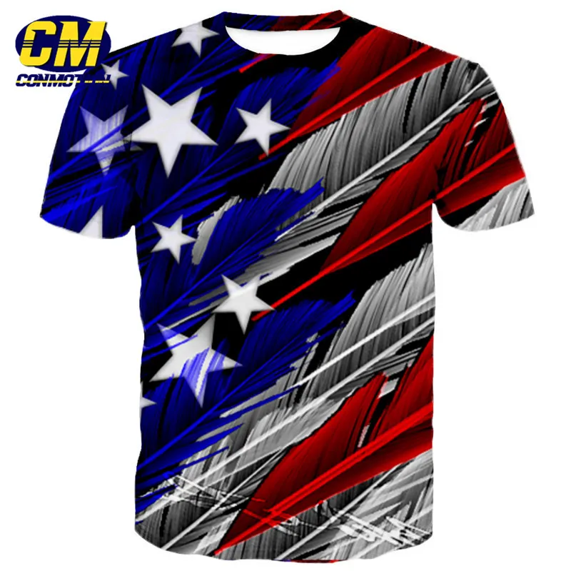 

ConMotion Hot Selling Tshirts Creative Feather Effect American Flag Printing Cool Tops T-shirts EUR Size