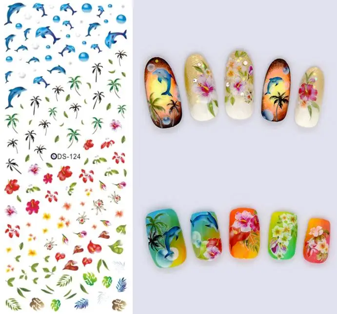 2016 New DIY Nails Art Sticker Colorful Summer Oceans Flowers Coconut Trees Element Nail Wrap Sticker Tips Water transfer