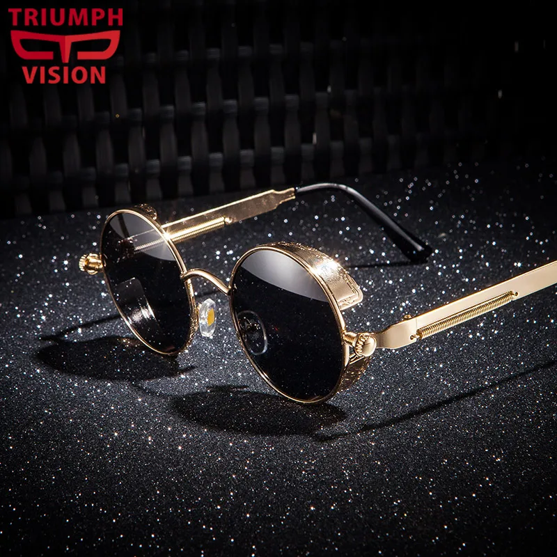 

TRIUMPH VISION Punk Retro Round Mens Sunglasses Polarized for driver Anti Glare Shades Sun Glasses for men Retro Gothic Lunette