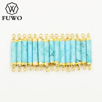 

FUWO Turquoises Bar Connectors Pendant With 24K Gold Electroplated Semi-precious Stone Charm Jewelry Making Wholesale PD105