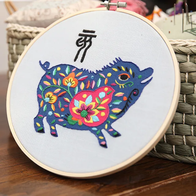 Zodiac Chinese Embroidery Kit for Beginner DIY Cross Stitch Needlework Set with Embroidery Hoop Handmade Crafts Sewing Gift 5