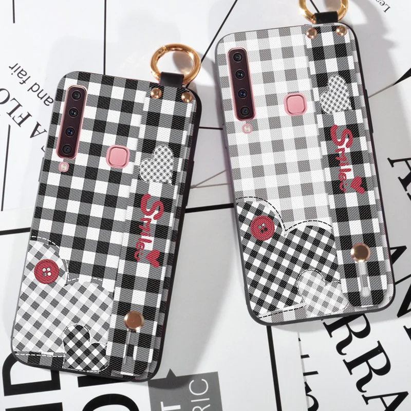 

Wrist Strap phone case For Samsung A9 2016 Lattice Printing Love Silicone Case For Samsung Galaxy A9 2018 Cover Cloth