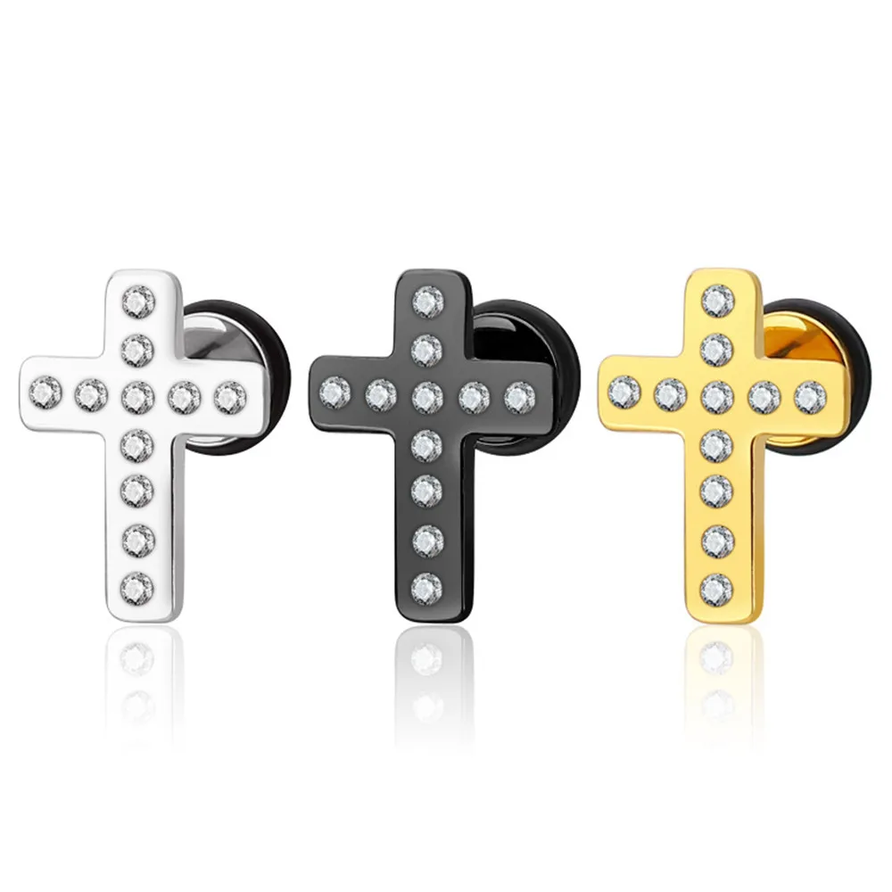 

Fashion women's earrings studs stainless steel jewelry zircon cross silver earrings for men accessories gold jewellery
